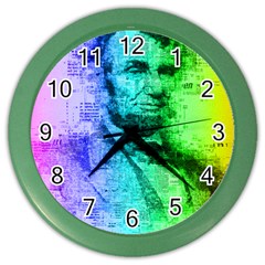 Abraham Lincoln Portrait Rainbow Colors Typography Color Wall Clocks by yoursparklingshop