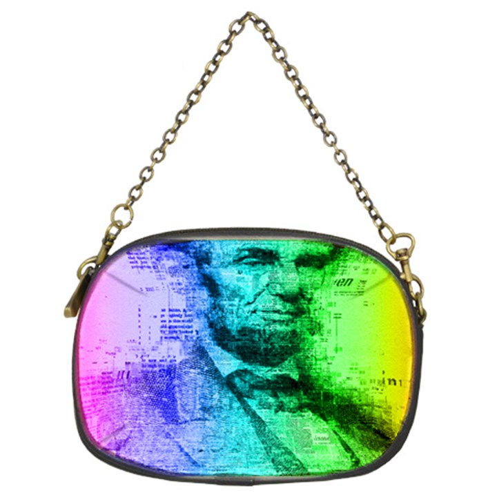 Abraham Lincoln Portrait Rainbow Colors Typography Chain Purses (Two Sides) 