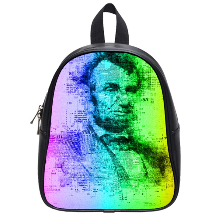 Abraham Lincoln Portrait Rainbow Colors Typography School Bags (Small) 