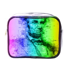 Abraham Lincoln Portrait Rainbow Colors Typography Mini Toiletries Bags by yoursparklingshop