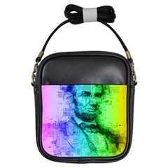 Abraham Lincoln Portrait Rainbow Colors Typography Girls Sling Bags by yoursparklingshop