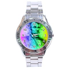 Abraham Lincoln Portrait Rainbow Colors Typography Stainless Steel Analogue Watch by yoursparklingshop