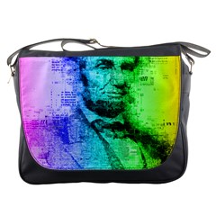 Abraham Lincoln Portrait Rainbow Colors Typography Messenger Bags by yoursparklingshop