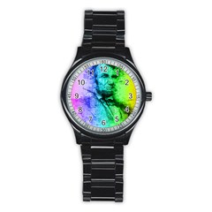 Abraham Lincoln Portrait Rainbow Colors Typography Stainless Steel Round Watch by yoursparklingshop