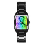 Abraham Lincoln Portrait Rainbow Colors Typography Stainless Steel Barrel Watch Front