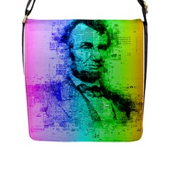 Abraham Lincoln Portrait Rainbow Colors Typography Flap Messenger Bag (l)  by yoursparklingshop