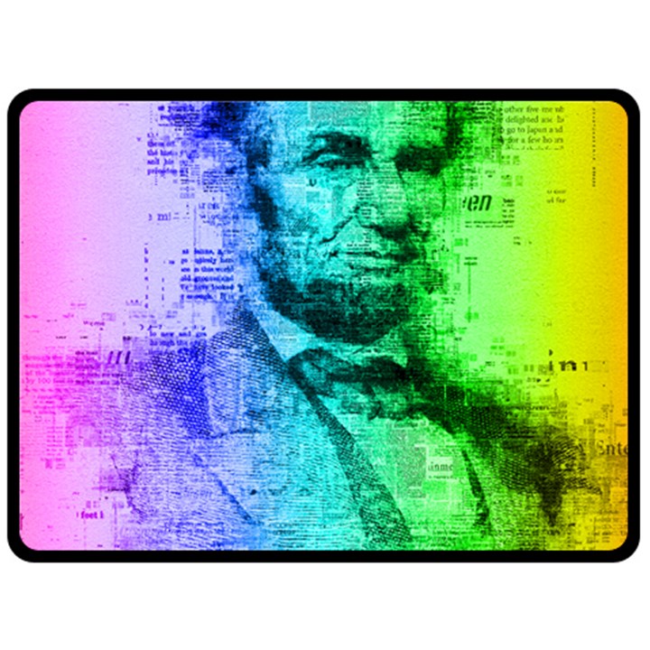 Abraham Lincoln Portrait Rainbow Colors Typography Double Sided Fleece Blanket (Large) 