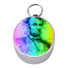 Abraham Lincoln Portrait Rainbow Colors Typography Mini Silver Compasses by yoursparklingshop