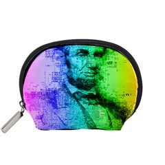 Abraham Lincoln Portrait Rainbow Colors Typography Accessory Pouches (small)  by yoursparklingshop