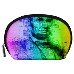 Abraham Lincoln Portrait Rainbow Colors Typography Accessory Pouches (large)  by yoursparklingshop