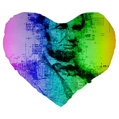 Abraham Lincoln Portrait Rainbow Colors Typography Large 19  Premium Flano Heart Shape Cushions by yoursparklingshop