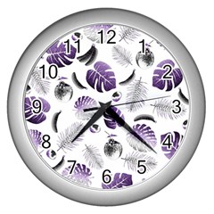 Tropical Pattern Wall Clocks (silver)  by Valentinaart