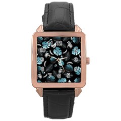 Tropical Pattern Rose Gold Leather Watch  by Valentinaart