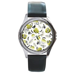 Tropical Pattern Round Metal Watch by Valentinaart