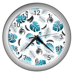 Tropical Pattern Wall Clocks (silver)  by Valentinaart