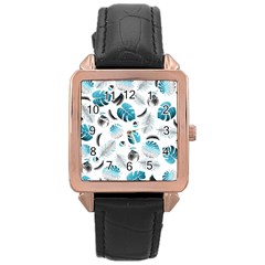 Tropical Pattern Rose Gold Leather Watch  by Valentinaart