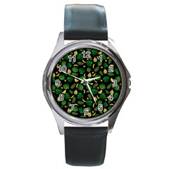 Tropical Pattern Round Metal Watch by Valentinaart