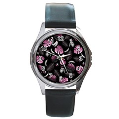 Tropical Pattern Round Metal Watch by Valentinaart