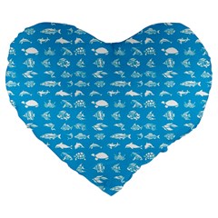 Fish pattern Large 19  Premium Flano Heart Shape Cushions