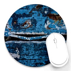 Blue Painted Wood                Round Mousepad by LalyLauraFLM