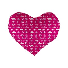 Fish Pattern Standard 16  Premium Heart Shape Cushions by ValentinaDesign