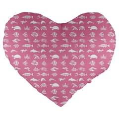 Fish Pattern Large 19  Premium Flano Heart Shape Cushions by ValentinaDesign