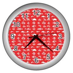 Fish Pattern Wall Clocks (silver)  by ValentinaDesign