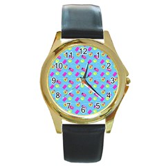 Summer Pattern Round Gold Metal Watch