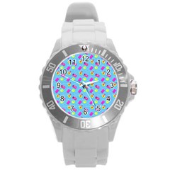 Summer Pattern Round Plastic Sport Watch (l) by ValentinaDesign