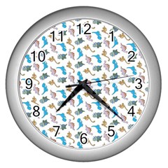 Dinosaurs Pattern Wall Clocks (silver)  by ValentinaDesign