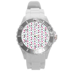 Dinosaurs Pattern Round Plastic Sport Watch (l) by ValentinaDesign