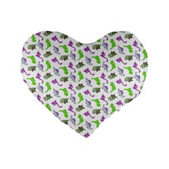 Dinosaurs Pattern Standard 16  Premium Flano Heart Shape Cushions by ValentinaDesign