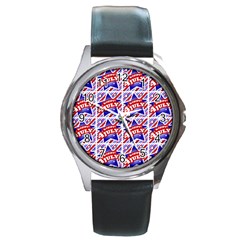 Happy 4th Of July Theme Pattern Round Metal Watch by dflcprints