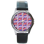 Happy 4th Of July Theme Pattern Round Metal Watch Front