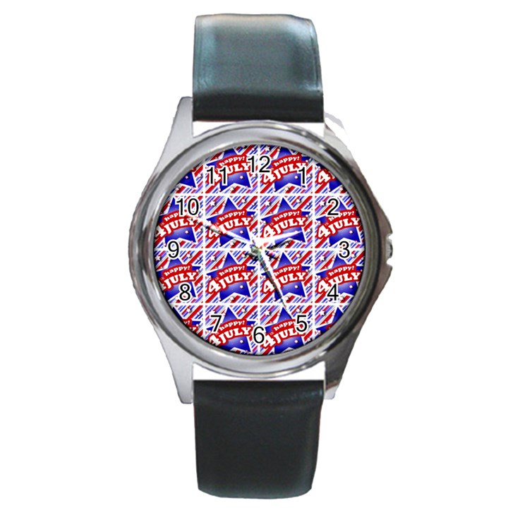 Happy 4th Of July Theme Pattern Round Metal Watch