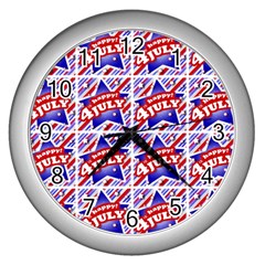 Happy 4th Of July Theme Pattern Wall Clocks (silver)  by dflcprints