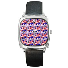 Happy 4th Of July Theme Pattern Square Metal Watch by dflcprints