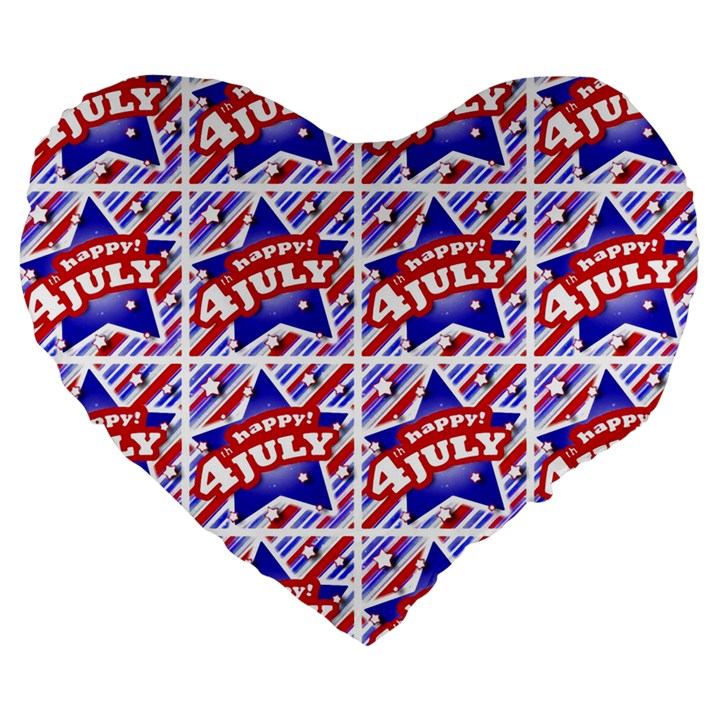 Happy 4th Of July Theme Pattern Large 19  Premium Flano Heart Shape Cushions