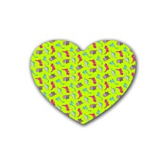 Dinosaurs Pattern Rubber Coaster (heart)  by ValentinaDesign