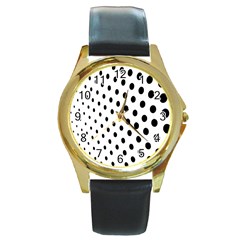 Polka Dot Black Circle Round Gold Metal Watch