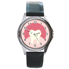 Sad Tooth Pink Round Metal Watch