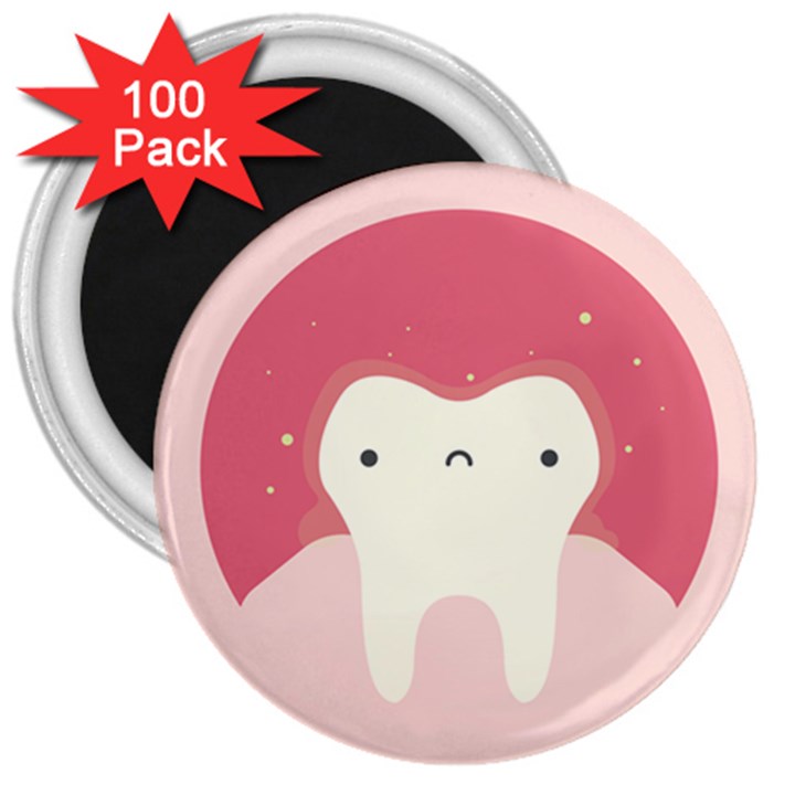 Sad Tooth Pink 3  Magnets (100 pack)