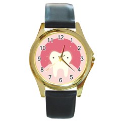 Sad Tooth Pink Round Gold Metal Watch by Mariart