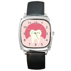 Sad Tooth Pink Square Metal Watch by Mariart