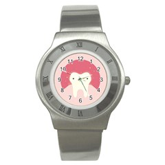 Sad Tooth Pink Stainless Steel Watch by Mariart