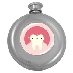 Sad Tooth Pink Round Hip Flask (5 Oz) by Mariart