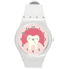 Sad Tooth Pink Round Plastic Sport Watch (m) by Mariart