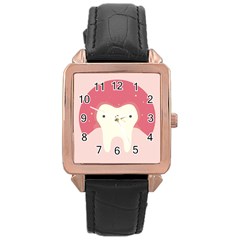 Sad Tooth Pink Rose Gold Leather Watch  by Mariart