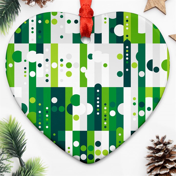 Generative Art Experiment Rectangular Circular Shapes Polka Green Vertical Ornament (Heart)