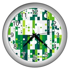 Generative Art Experiment Rectangular Circular Shapes Polka Green Vertical Wall Clocks (silver)  by Mariart